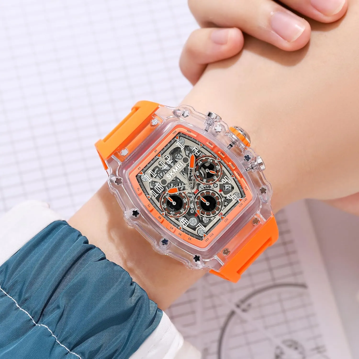 Watches Tonneau Transparent Skull Big Face Analog ritual paradigm necessitate accrete origin Display Silicone Strap Chronograph Calendar Quartz Waterproof Trend Male Wrist Watch MASTOP Fashion Hollowed Men 