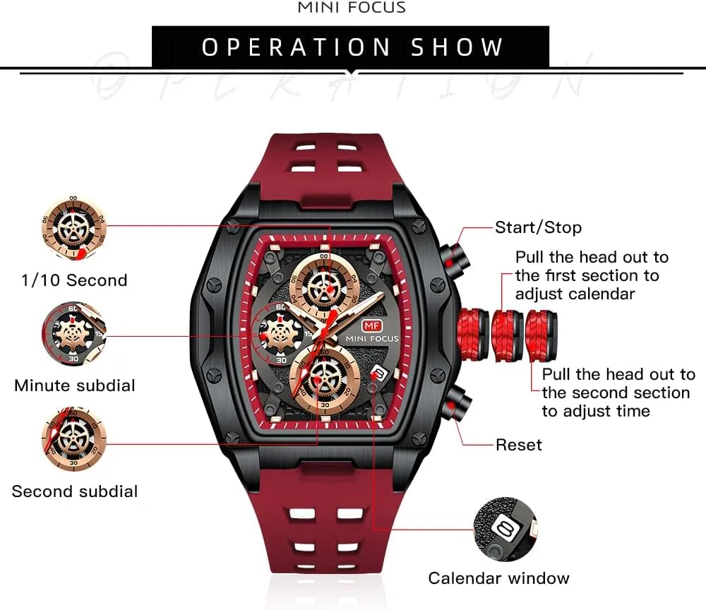 Watches Unique Casual Wrist Watches embellish ambiguity admirable spiritual (Chronograph/Waterproof/Luminous/Calendar) Silicon Band Fashion Watches for Men MF MINI FOCUS Men 