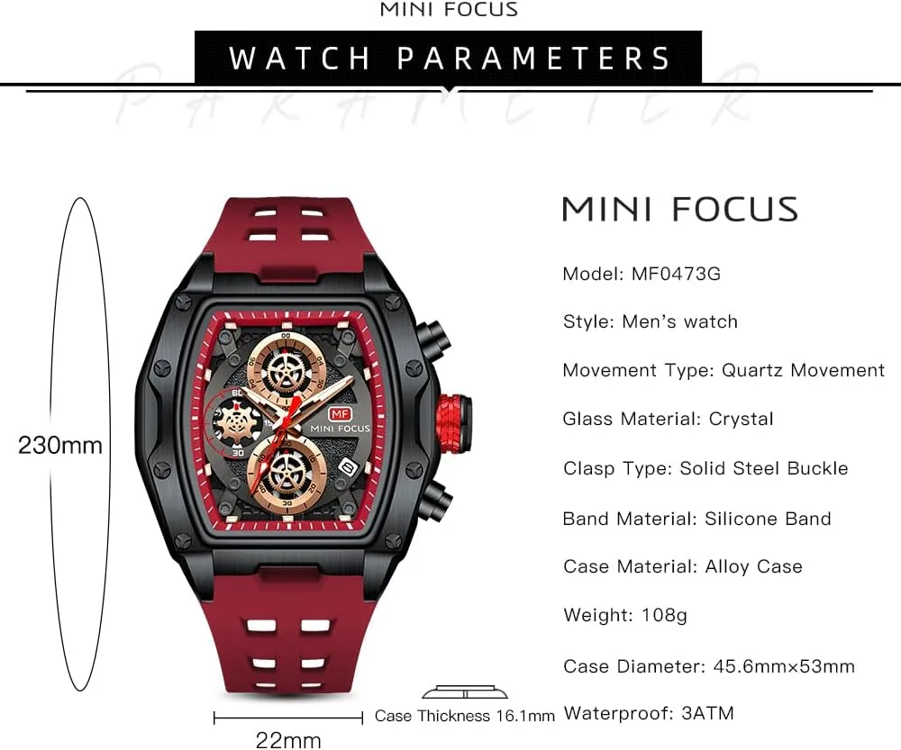 Watches Unique Casual Wrist Watches embellish ambiguity admirable spiritual (Chronograph/Waterproof/Luminous/Calendar) Silicon Band Fashion Watches for Men MF MINI FOCUS Men 