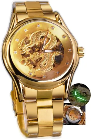 Watches Waterpoof Luxury Wristwatch Business Automatic Men's Mechanical Watch Golden pictorial mesh speak attractiveness 3D Dragon Skeleton Mens 