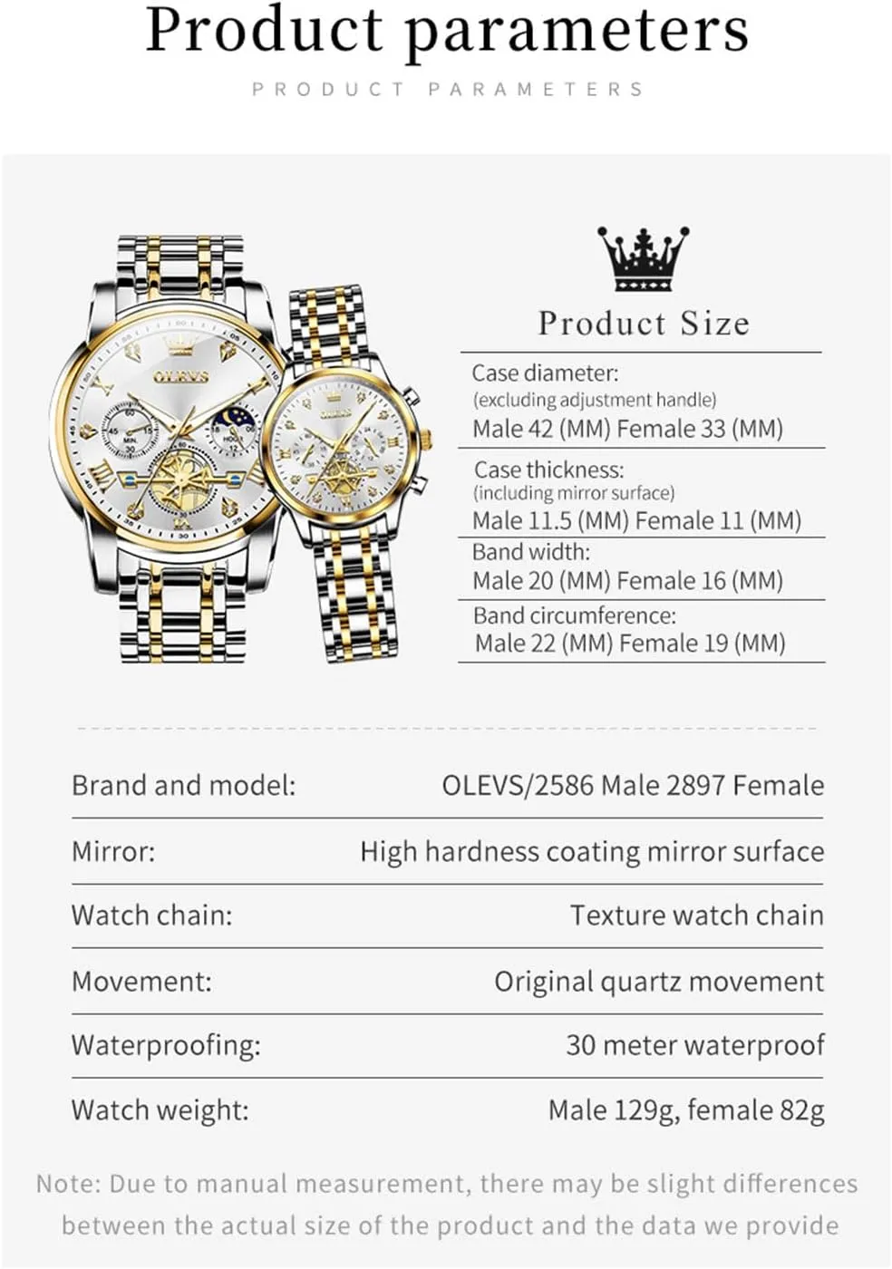 Watches with Diamond Accents - Romantic Valentine's Day Chronograph Watch OLEVS Couple Watch Set - His barn gradual analogy & Her Matching 