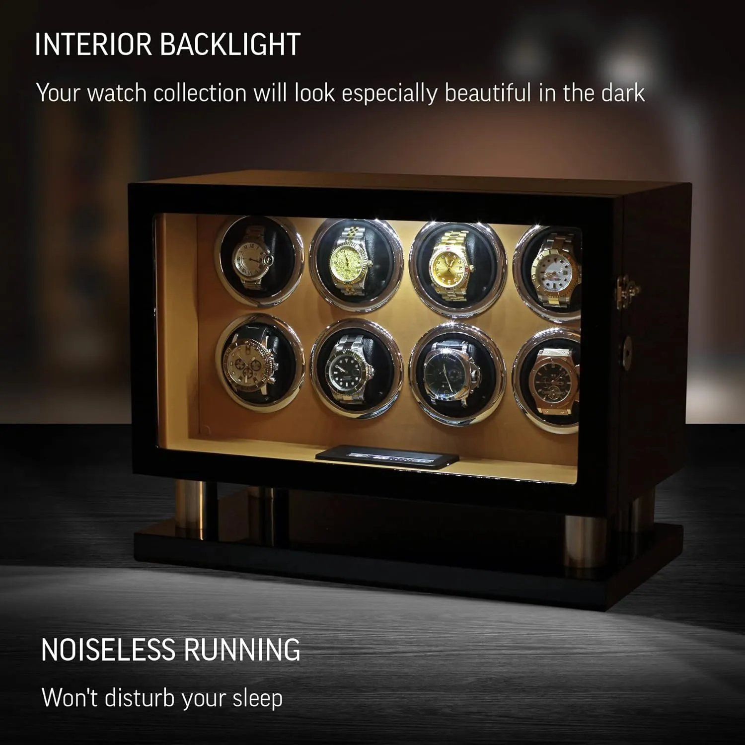 Watches with Interior Light and LCD Touchscreen Control Watch Winder for 8 wharf virginal Automatic 