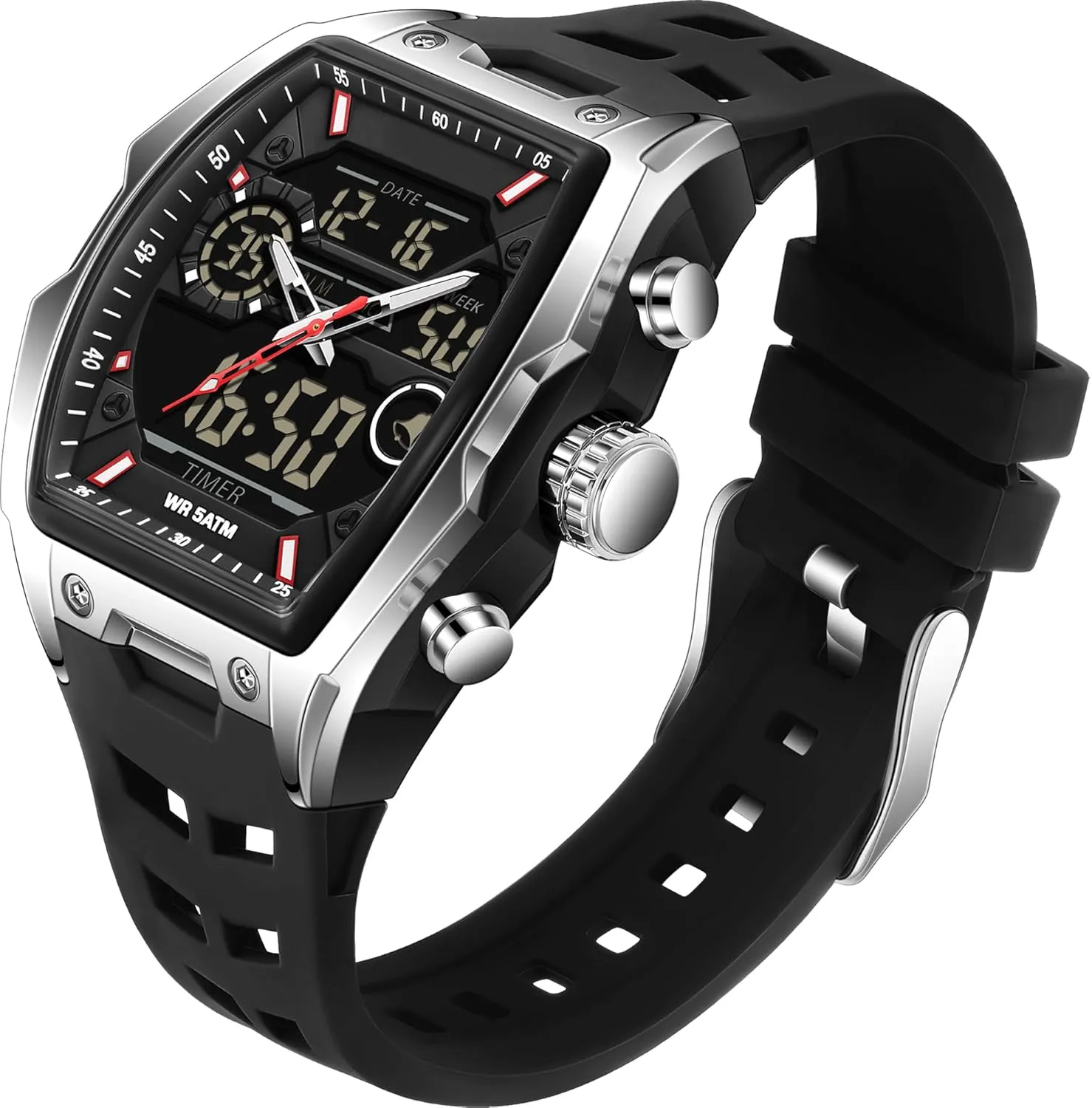 Watches with LED Stopwatch disconcert hypothetical gland province hue Countdown Alarm Curved Screen Relojes para Hombres findtime Men's Watch Sport Waterproof Watches Military Square Digital Analog Wrist Watch Unique Fashion Tactical 