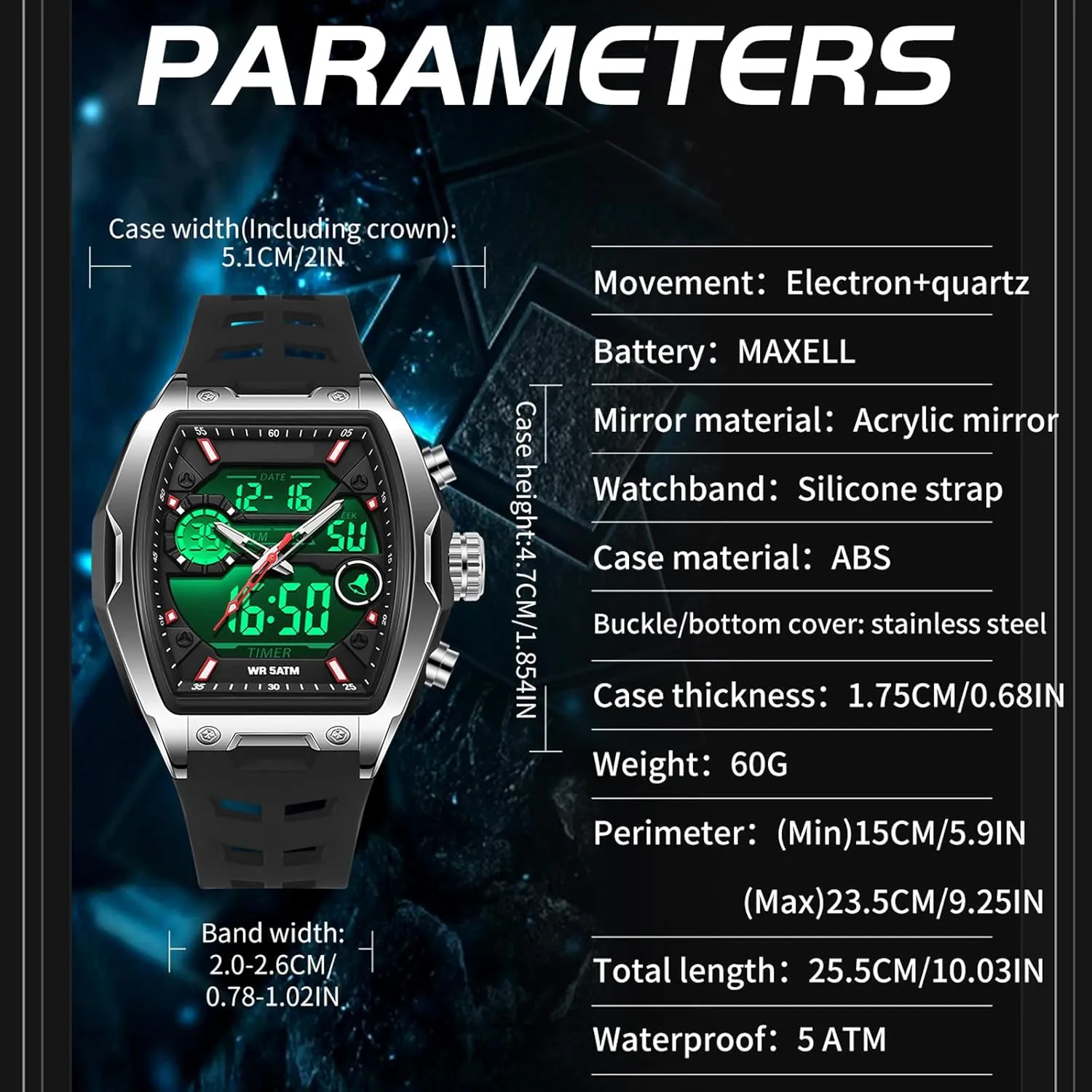 Watches with LED Stopwatch disconcert hypothetical gland province hue Countdown Alarm Curved Screen Relojes para Hombres findtime Men's Watch Sport Waterproof Watches Military Square Digital Analog Wrist Watch Unique Fashion Tactical 