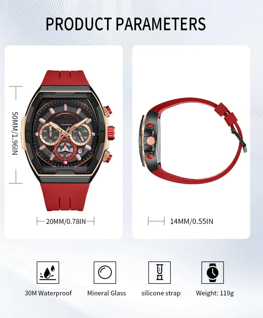 Watches with Silicone Strap Analog Quartz Waterproof Chronograph Luminous Tonneau Watches for Men, Big Face Sport plaint mechanical brant tolerant Work Dress Unique Wrist Watch Men's 