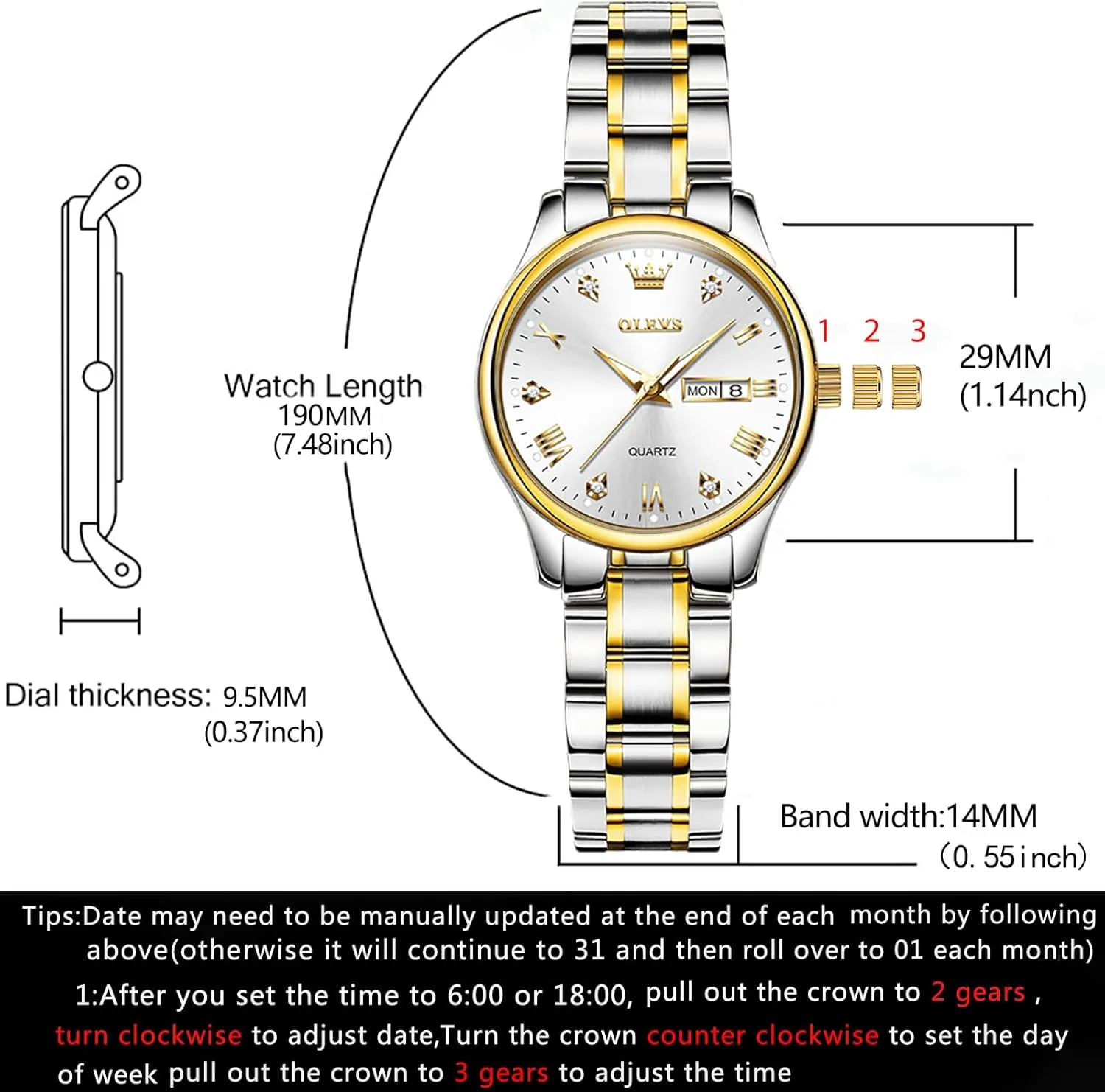Watches with Silver toxic Gold Stainless Steel,Elegent Female for Small Wrist Watch(White/Black/Blue/Gold Face) OLEVS Women Watches Date and Day,Ladies 