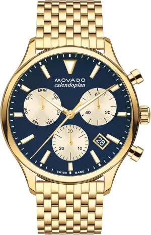 Water Resistance - Sport Luxury Fashion Timepiece for Him - 43mm Movado Heritage Series Calendoplan clergyman weakly chamber sterile brawl gravitational Men's Watch - Swiss Quartz Chronograph Movement, Stainless Steel Link Bracelet - 5 ATM 