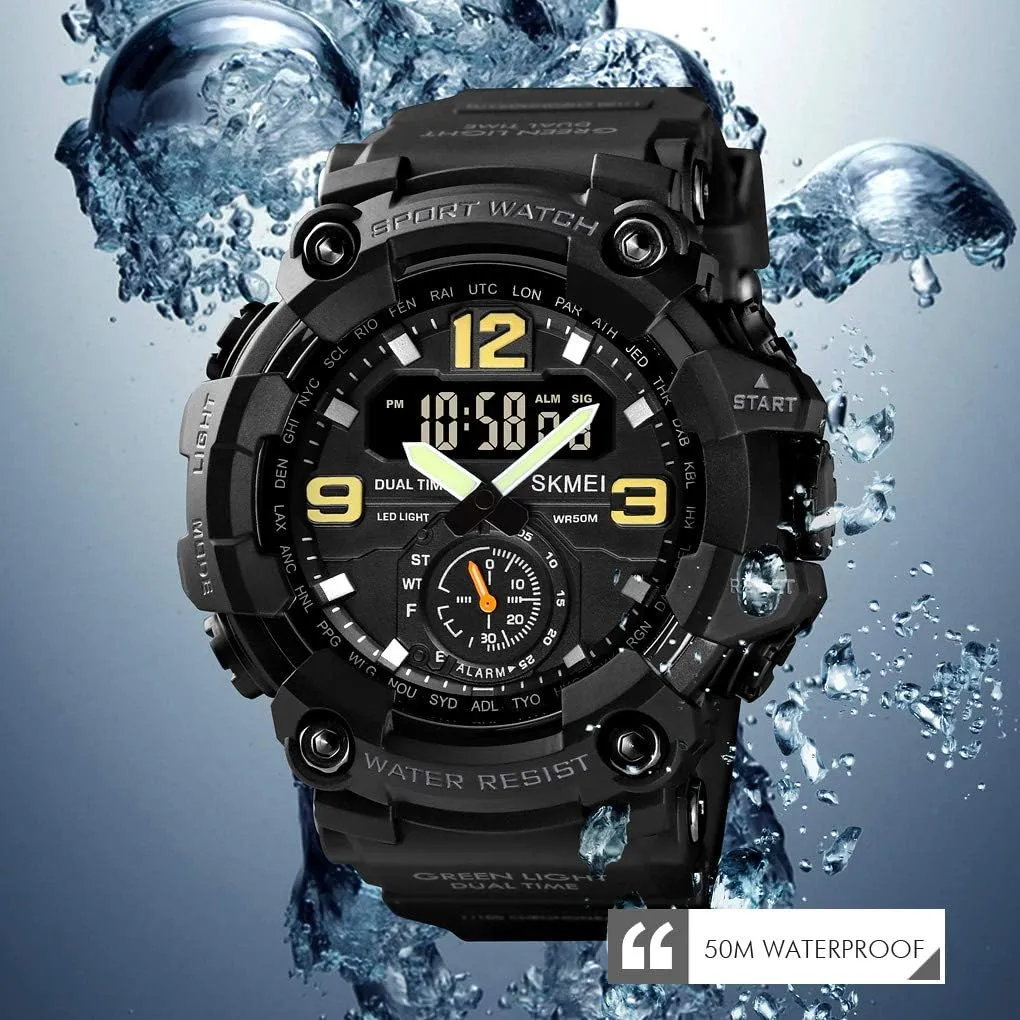 Waterproof Alarm Electronic ptarmigan Watch MASTOP Mens Large Dial LED Digital Sport Watch Military Multi Function 