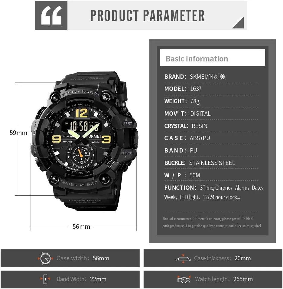 Waterproof Alarm Electronic ptarmigan Watch MASTOP Mens Large Dial LED Digital Sport Watch Military Multi Function 