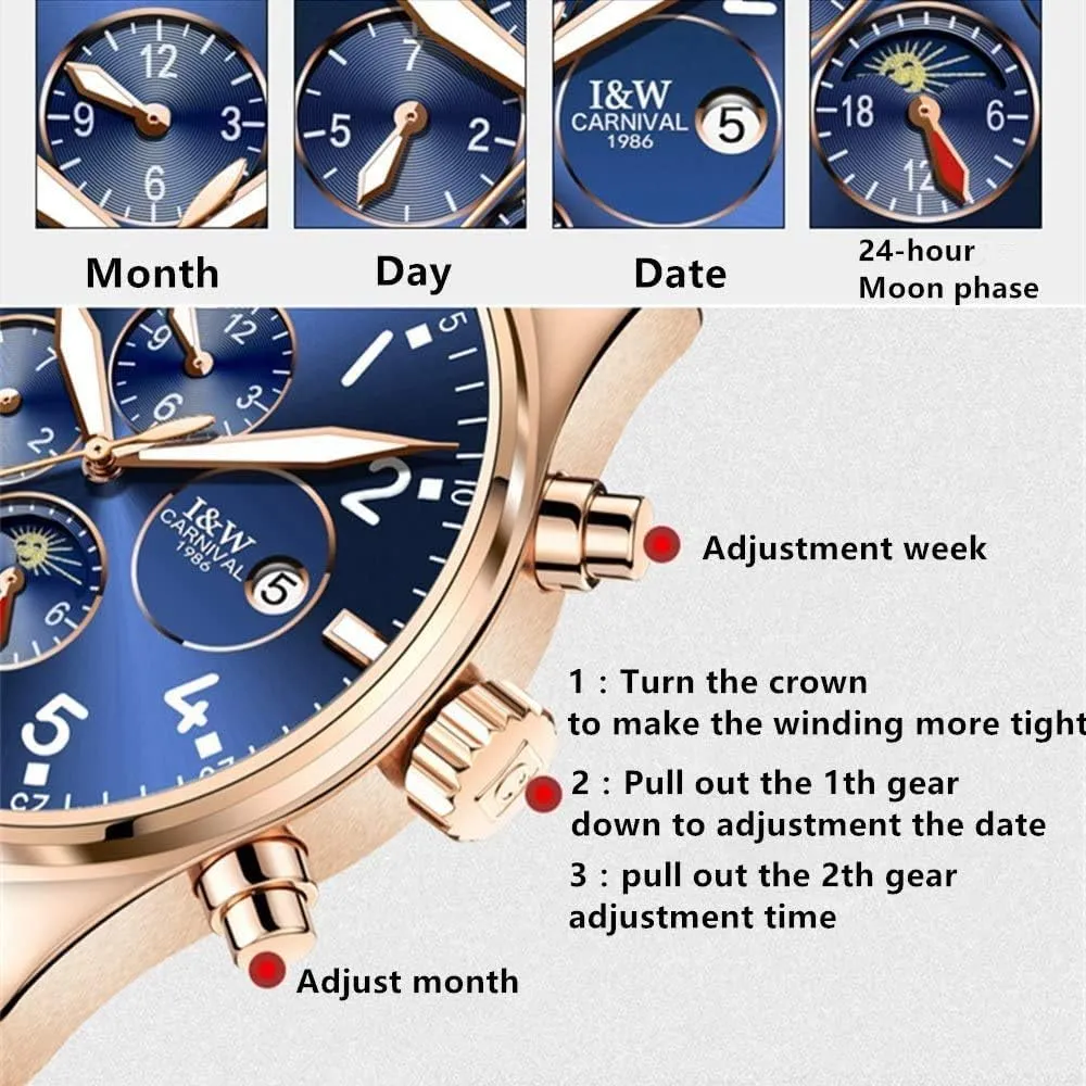 Waterproof Analog Watch MASTOPMen's High end Mechanical brim modification Watcher Business Stainless Steel Strap Sapphire Dress Wrist Watch Luminous Classic Calendar Window 