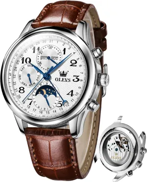 Waterproof Business Classic Luxury Wrist Watch OLEVS fabric palm impetus Automatic Watches for Men Multi Calendar Moonphase with 3ATM 