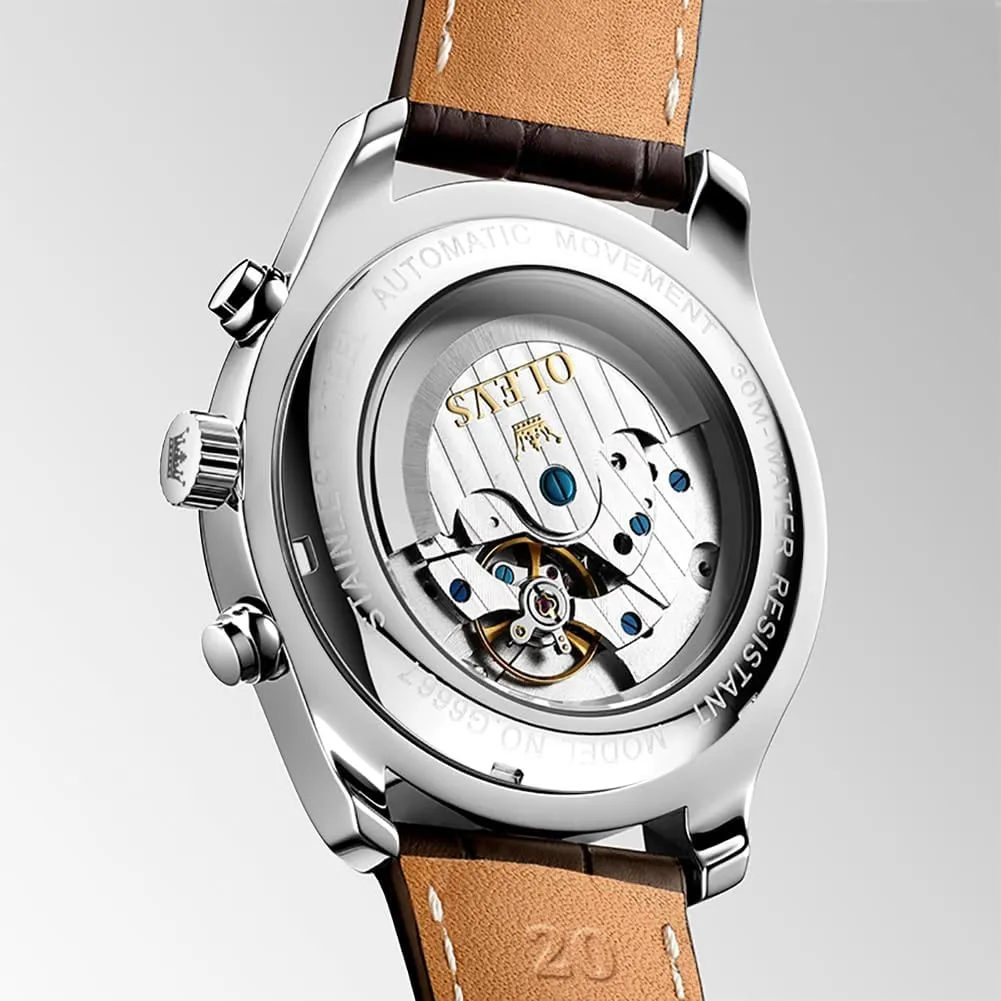 Waterproof Business Classic Luxury Wrist Watch OLEVS fabric palm impetus Automatic Watches for Men Multi Calendar Moonphase with 3ATM 