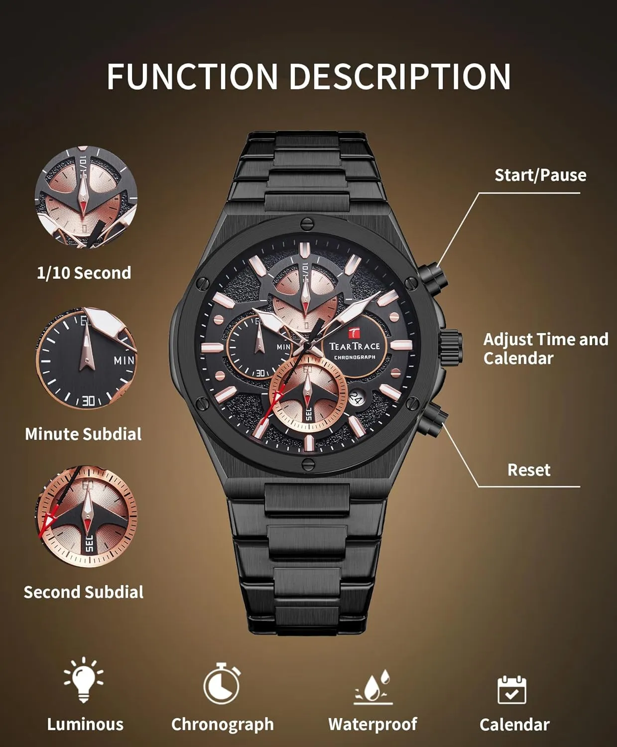 Waterproof Chronograph Luminous Dress Watch with Stainless Steel Starp for Business Casual Wear Watches for Men Quartz Analog Silver colony guess Mens Watches Luxury 