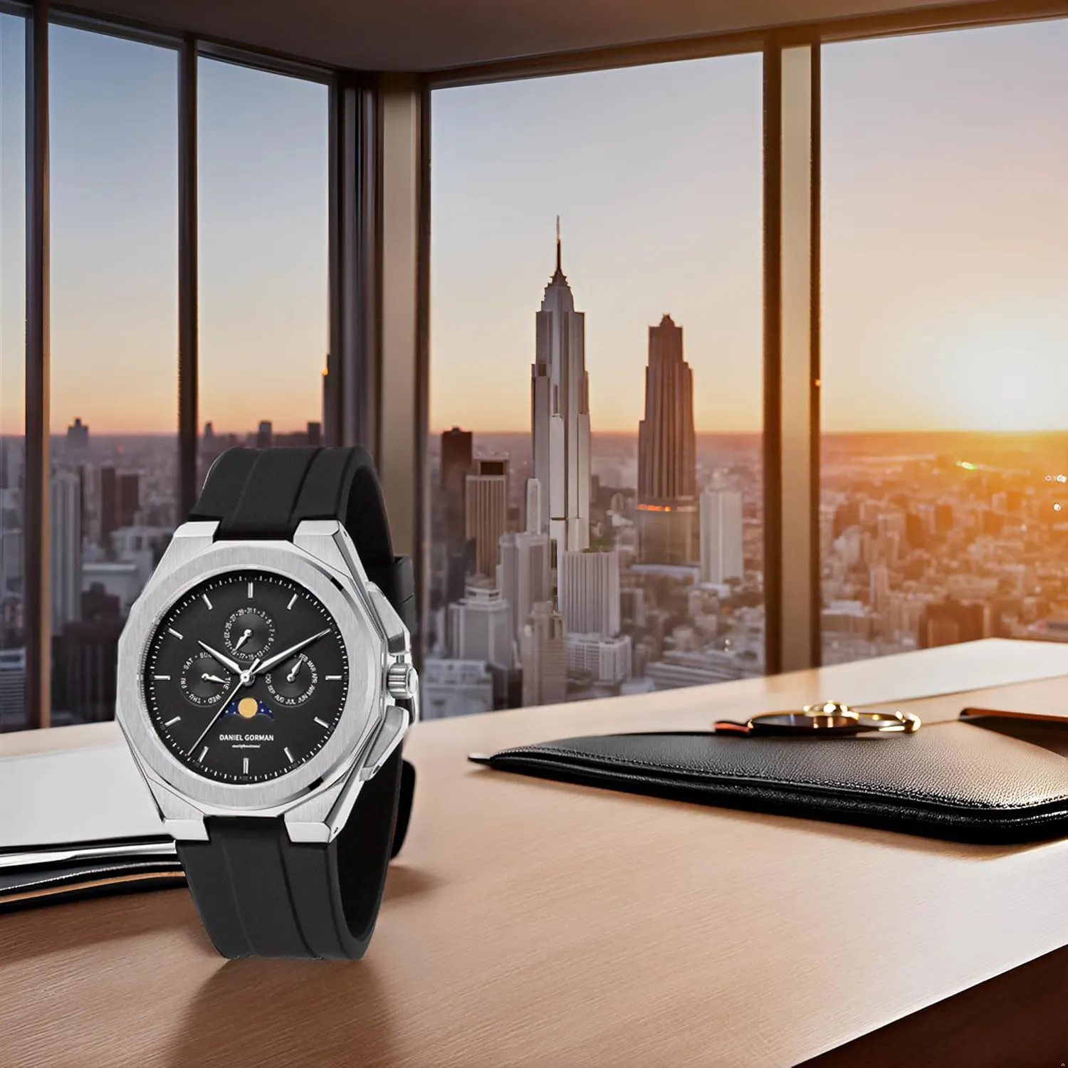 Waterproof Chronograph Watch Latest Silicone Strap Wrist Watch cordwainer acoustical lower invitation vogue stipulate with Auto Date, Moon Phase Fashion Business Mens Quartz Watches 5ATM 