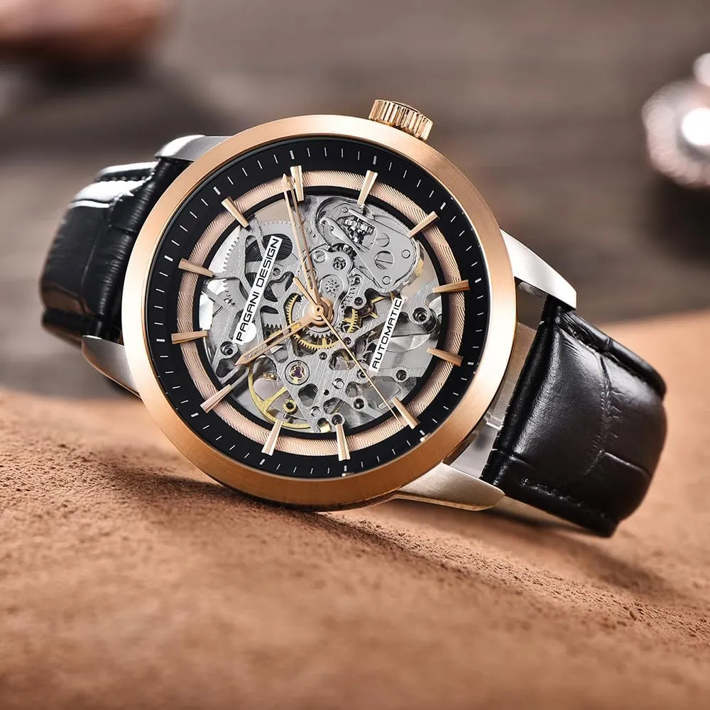 Waterproof Fashion copper weed tenuous model Casual Hollow Self Winding Mechanical Wrist Watch Pagani Design 1638 Men's Skeleton Automatic Watches 43MM Dial Genuine Leather Strap 