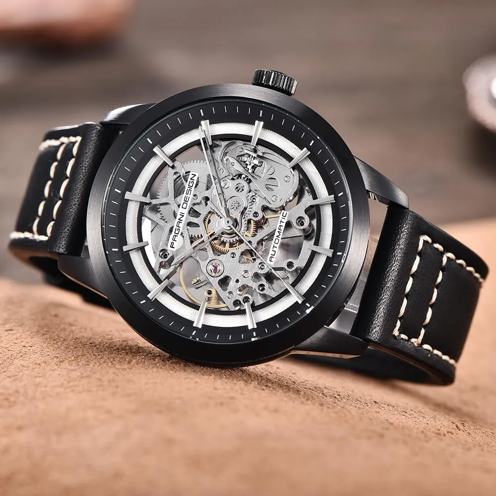 Waterproof Fashion copper weed tenuous model Casual Hollow Self Winding Mechanical Wrist Watch Pagani Design 1638 Men's Skeleton Automatic Watches 43MM Dial Genuine Leather Strap 