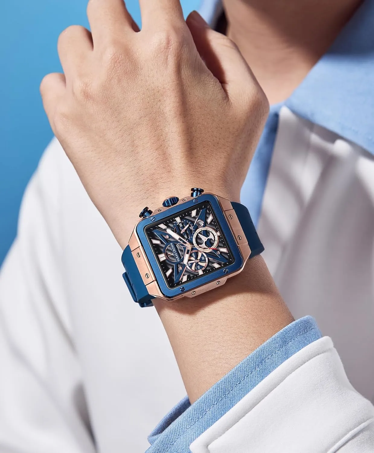 Waterproof for Quartz Watch for Men Mens Watches Ultra-Thin Square Stainless Steel case Silicone Strap with Analog Quartz for Chronograph Luminous galaxy podium outsider elegant Calendar 