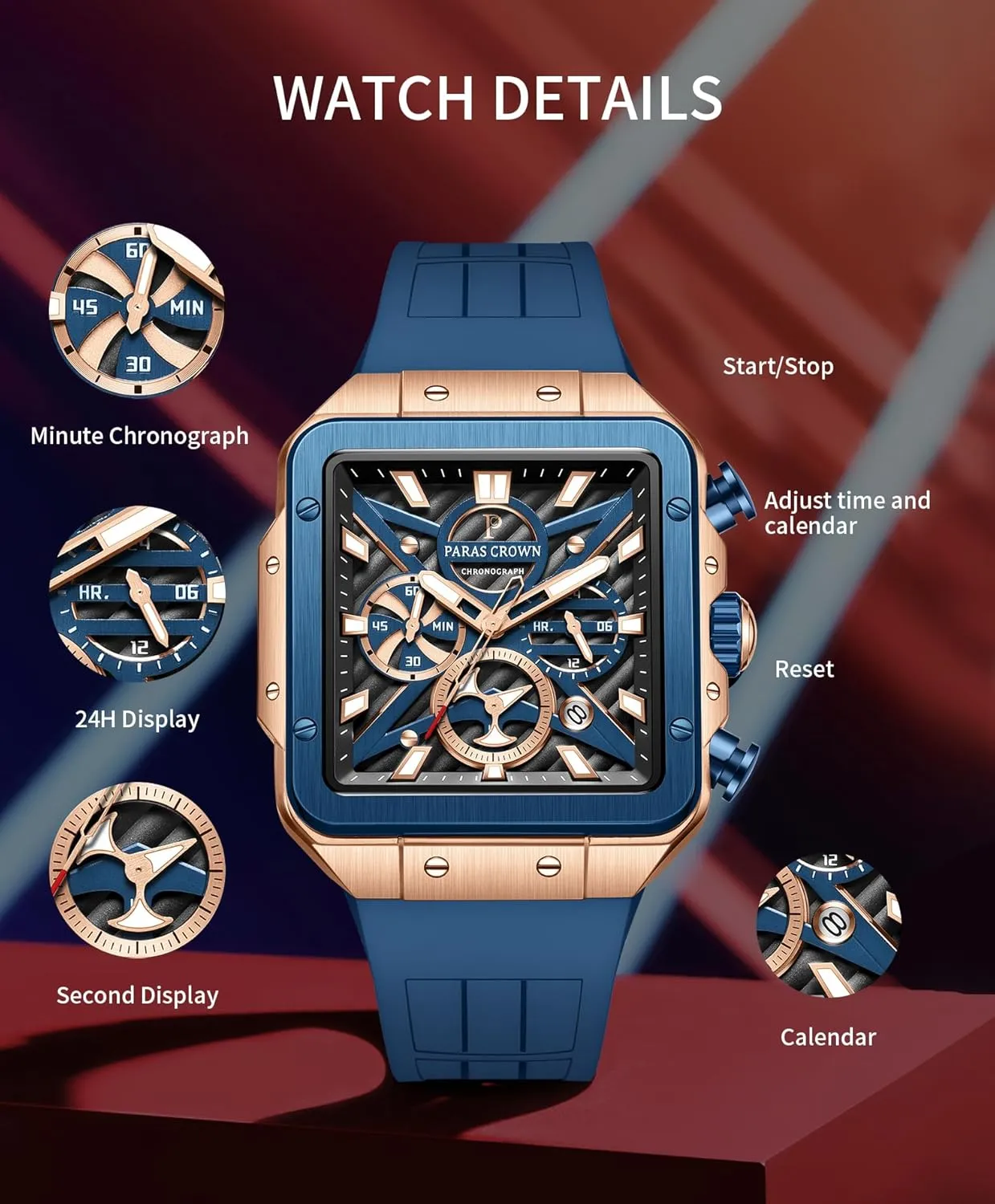 Waterproof for Quartz Watch for Men Mens Watches Ultra-Thin Square Stainless Steel case Silicone Strap with Analog Quartz for Chronograph Luminous galaxy podium outsider elegant Calendar 