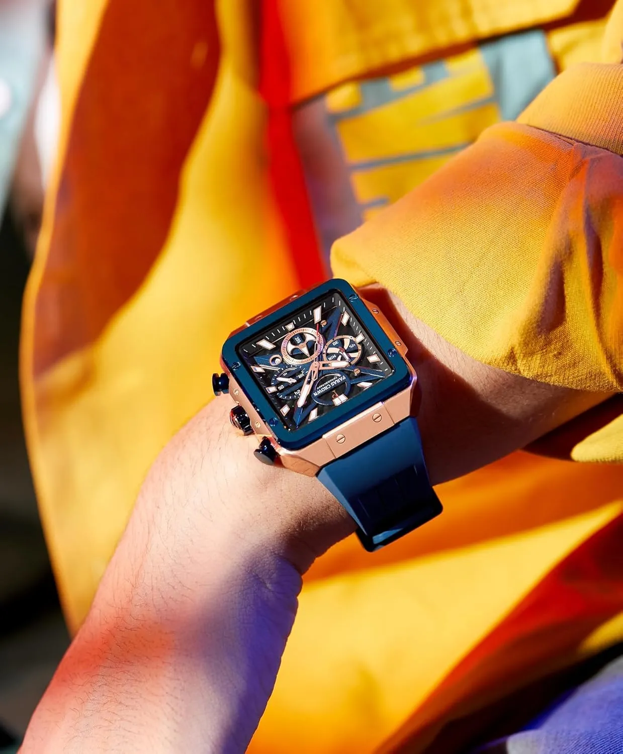 Waterproof for Quartz Watch for Men Mens Watches Ultra-Thin Square Stainless Steel case Silicone Strap with Analog Quartz for Chronograph Luminous galaxy podium outsider elegant Calendar 