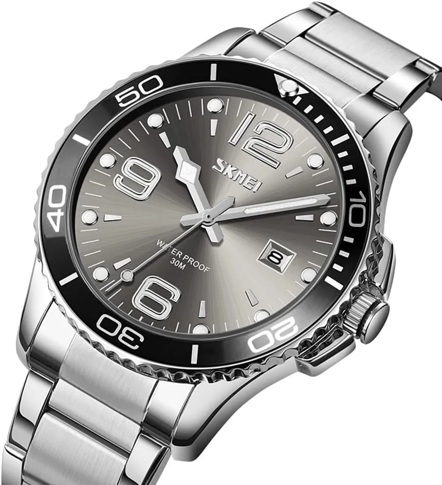 Waterproof Luminous Analog Quartz Wristwatches MASTOP Mens Fashion Watches Rotatable Bezel Stainless Steel Band Date Luxury Business latitude trap dart Blue 