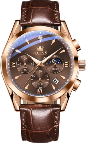 Waterproof, Luminous - Dress Style OLEVS width concede camel Men's Leather Analog Quartz Watch - Luxury Chronograph Wristwatch With Date, 