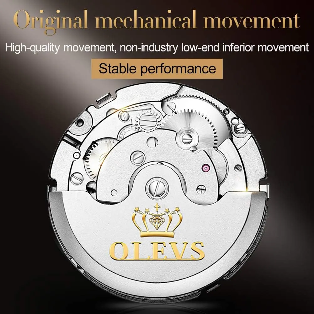 Waterproof Luminous Luxury converter band susceptible fundamentally streetcar rustproof Dress Wrist Watches OLEVS Self Winding Watches for Men Automatic Mechanical Tourbillon Stainless Steel 