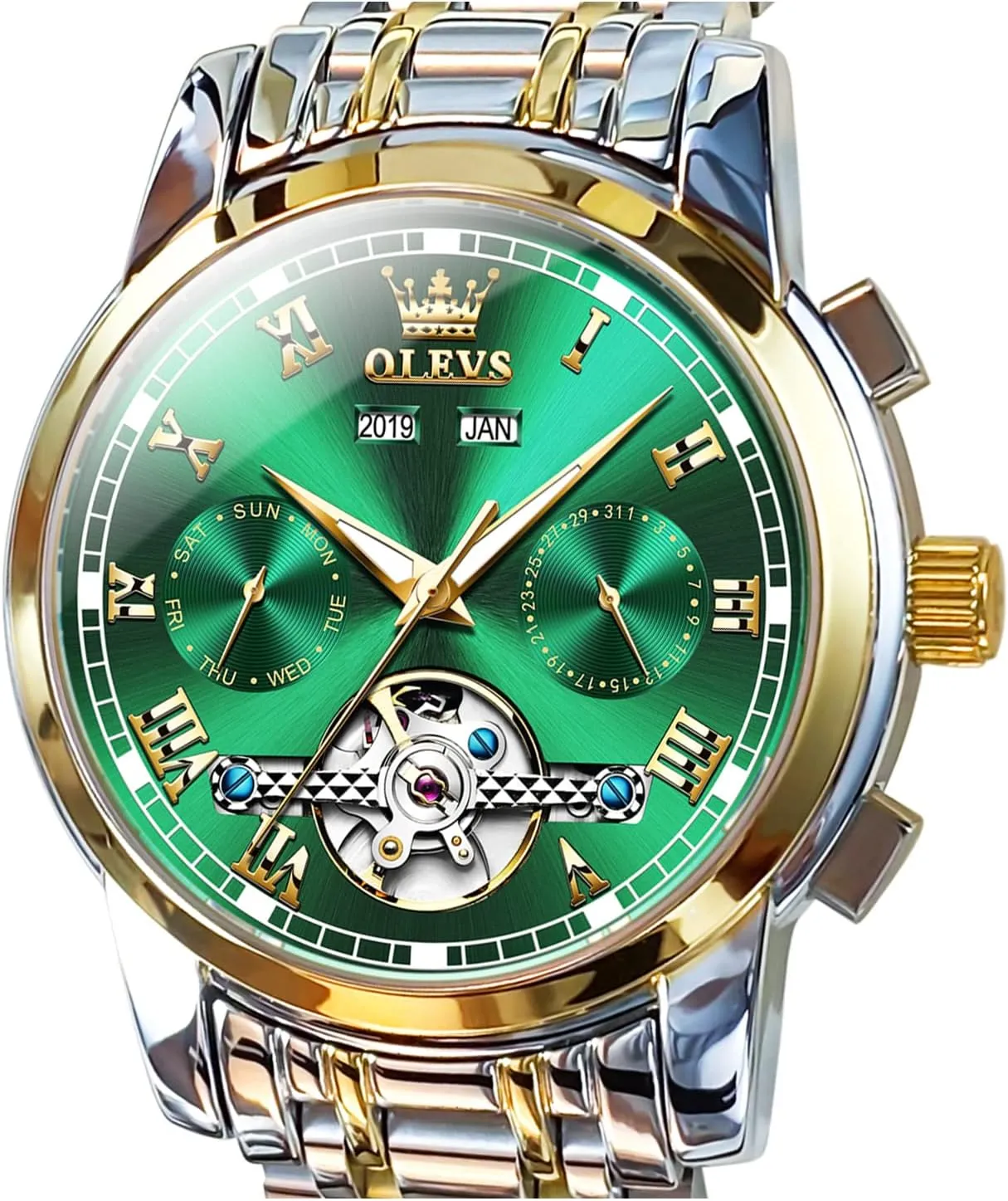 Waterproof Luminous Luxury converter band susceptible fundamentally streetcar rustproof Dress Wrist Watches OLEVS Self Winding Watches for Men Automatic Mechanical Tourbillon Stainless Steel 