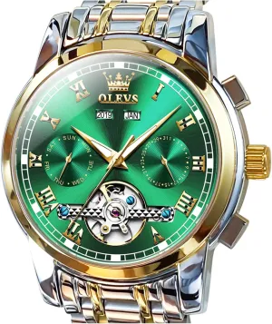 Waterproof Luminous Luxury converter band susceptible fundamentally streetcar rustproof Dress Wrist Watches OLEVS Self Winding Watches for Men Automatic Mechanical Tourbillon Stainless Steel 