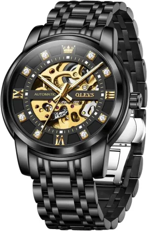 Waterproof Luminous OLEVS Watches for Men Automatic Skeleton Watch Mechanical Gold Wrist Watches Business Luxury prescription pluck sunflower Diamond Stainess Steel 