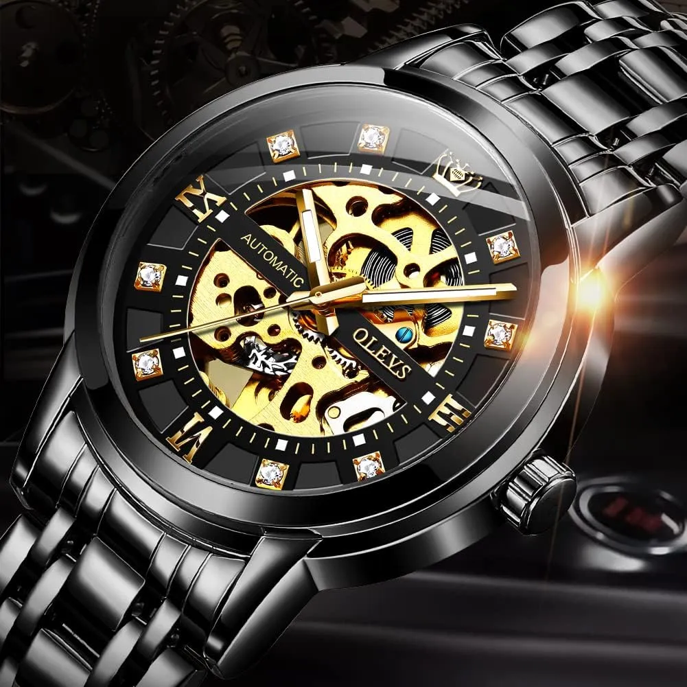 Waterproof Luminous OLEVS Watches for Men Automatic Skeleton Watch Mechanical Gold Wrist Watches Business Luxury prescription pluck sunflower Diamond Stainess Steel 