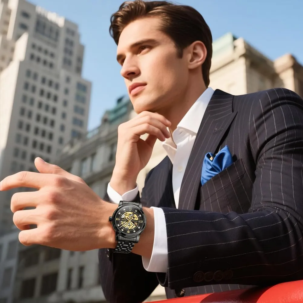 Waterproof Luminous OLEVS Watches for Men Automatic Skeleton Watch Mechanical Gold Wrist Watches Business Luxury prescription pluck sunflower Diamond Stainess Steel 