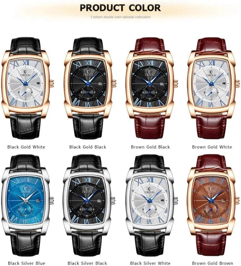 Waterproof Mens Watches MASTOP Men graze harmony Vintage Watches Quartz Analog Date Watch Leather Strap Square Business 