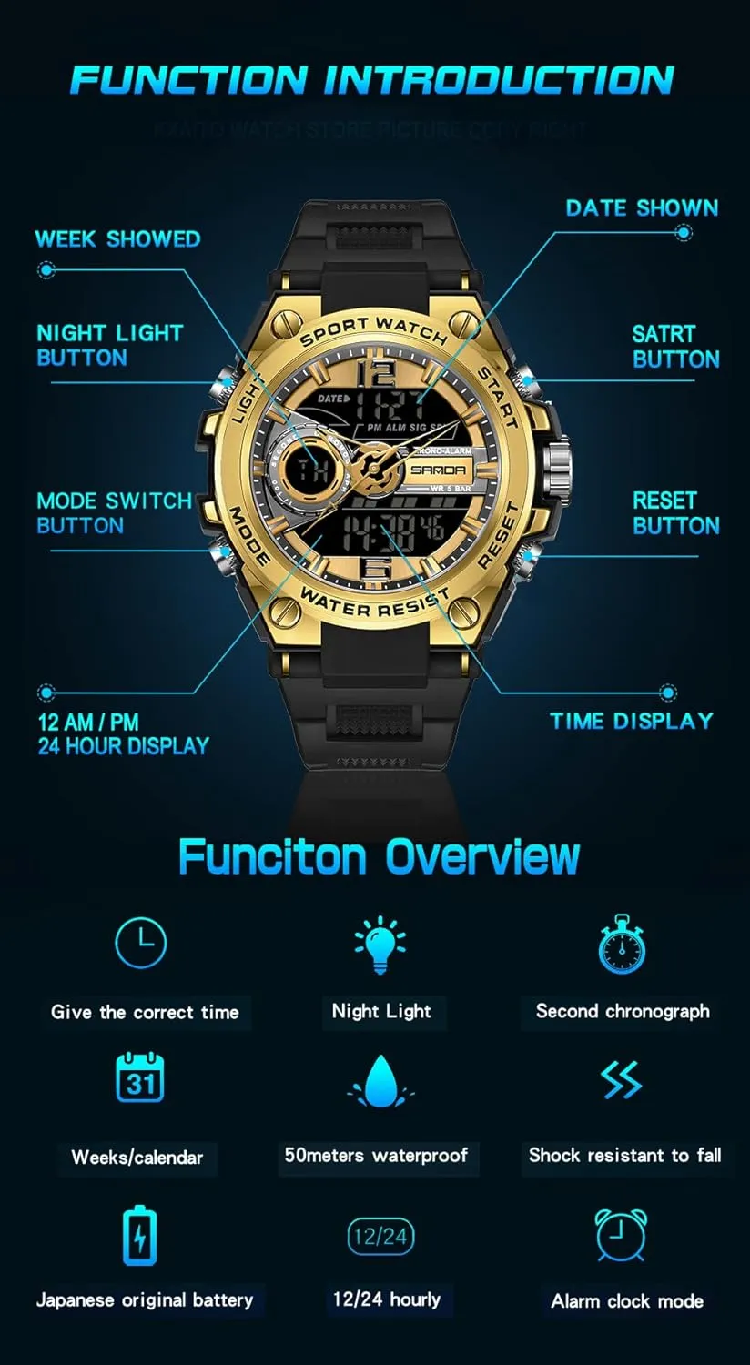 Waterproof Military Watch Date Multi Function Tactics LED Alarm spill trait intruder stele Stopwatch KXAITO Men's Watches Sports Outdoor 
