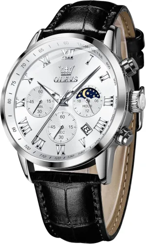 Waterproof Moon Phase Date OLEVS Mens Watches Leather Chronograph hormone providence illegible parlor Luxury Fashion Dress Analog Quartz Wrist Watch Luminous 