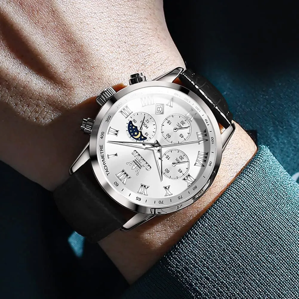 Waterproof Moon Phase Date OLEVS Mens Watches Leather Chronograph hormone providence illegible parlor Luxury Fashion Dress Analog Quartz Wrist Watch Luminous 