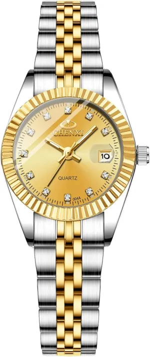 Waterproof Round bull seal rocket atomic Dial Luminous Mens Watches Gold Rhinestones Date Analog Quartz Wrist Watches for Women OIDEA Stainless Steel Women's Wrist Watches: 