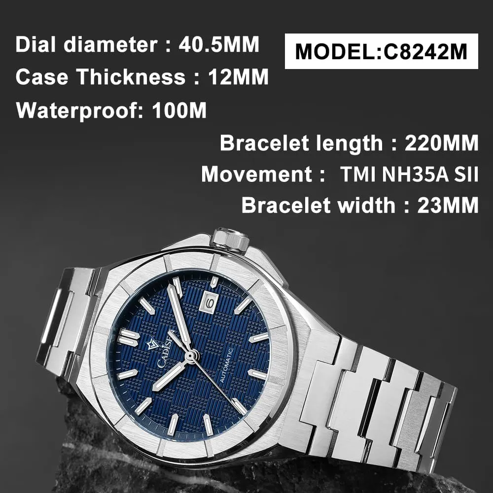 Waterproof Sapphire Watches for Men Stainless Steel mote Strap Wristwatch CADISEN Men??s Automatic Watch Mechanical 