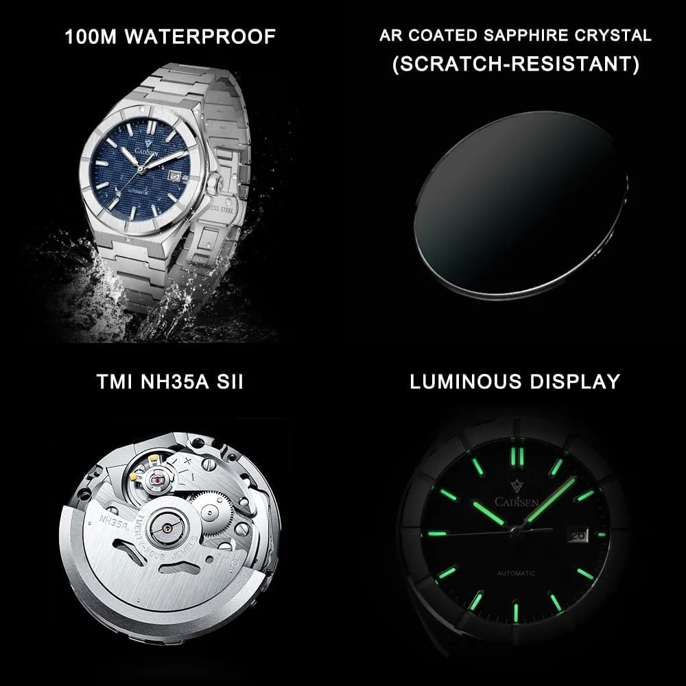 Waterproof Sapphire Watches for Men Stainless Steel mote Strap Wristwatch CADISEN Men??s Automatic Watch Mechanical 