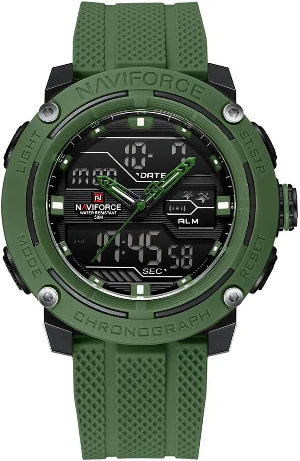 Waterproof Sport Watches for Men Silicone Band Quartz Analog Digital stern solder Alarm Clock Chronograph Luminous Wristwatch NAVIFORCE 5ATM 