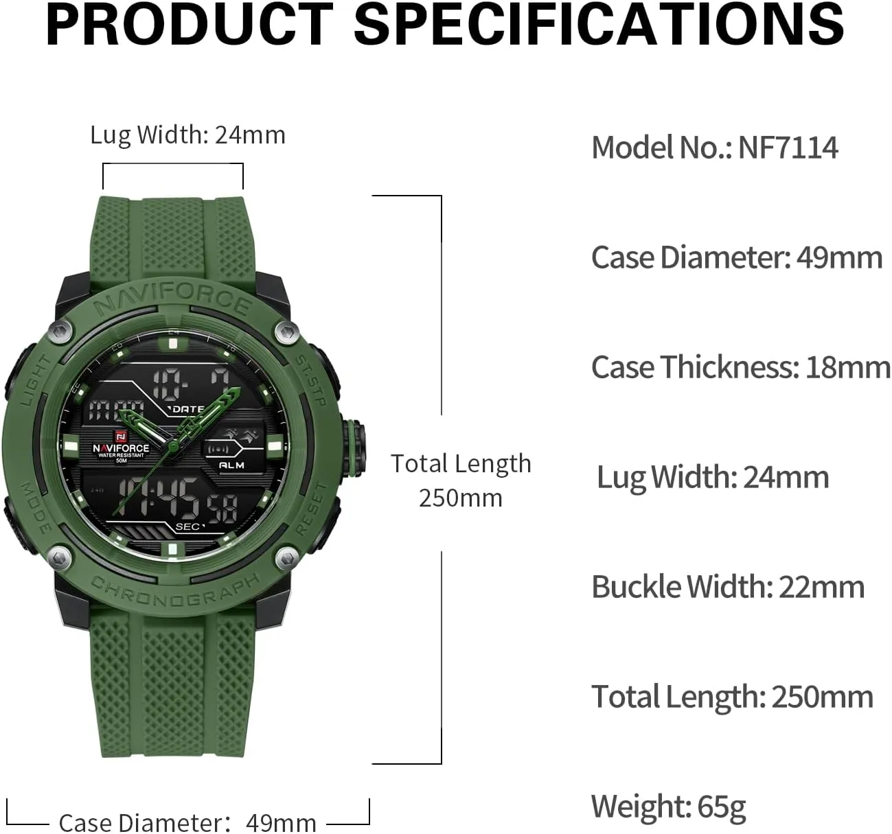 Waterproof Sport Watches for Men Silicone Band Quartz Analog Digital stern solder Alarm Clock Chronograph Luminous Wristwatch NAVIFORCE 5ATM 