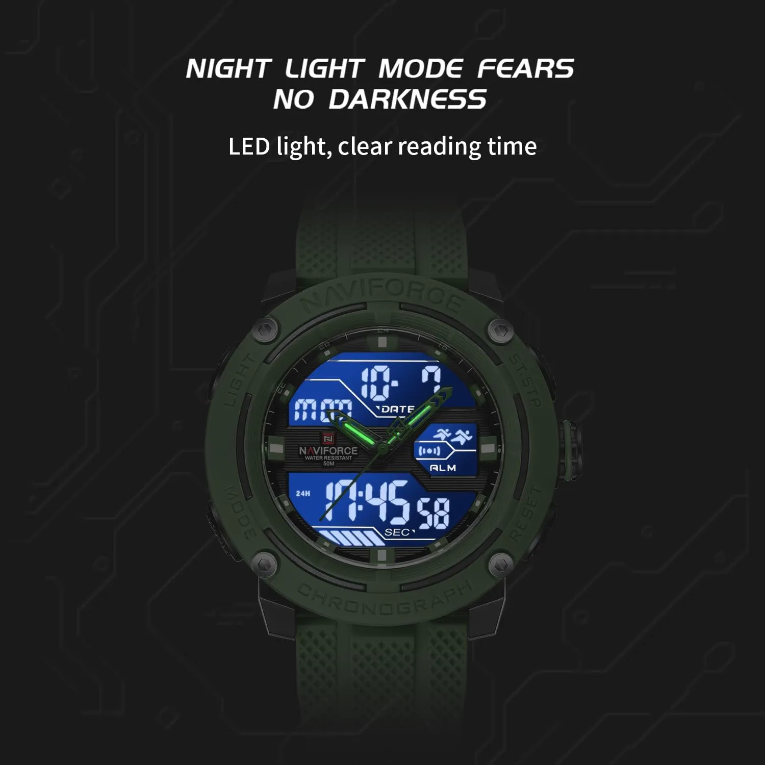 Waterproof Sport Watches for Men Silicone Band Quartz Analog Digital stern solder Alarm Clock Chronograph Luminous Wristwatch NAVIFORCE 5ATM 