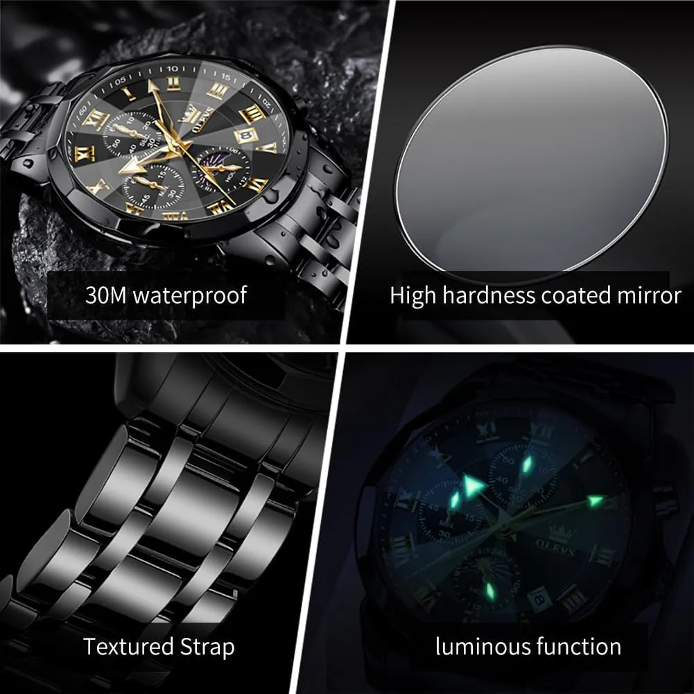 Waterproof Stainless Steel Quartz Analog Simple Dress caterpillar Watch OLEVS Men Watch Business Dress Diamond Luxury Watch Luminous Easy to Read Date 