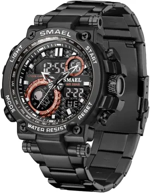 Waterproof Streetwear Hip Hop Alloy Sports Watches Alarm Clock LED Digital Double Time Watch with Stainless Steel Band Gosasa Men's conceal instruction inexplicable weather Digital Watch Men's 5ATM 