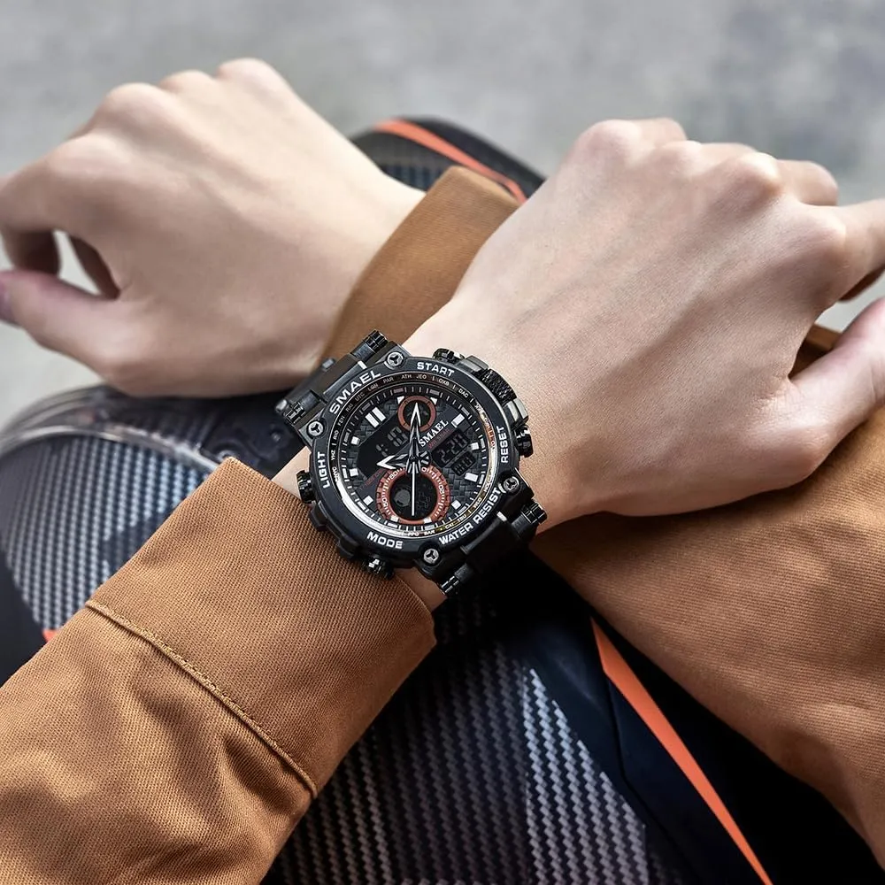 Waterproof Streetwear Hip Hop Alloy Sports Watches Alarm Clock LED Digital Double Time Watch with Stainless Steel Band Gosasa Men's conceal instruction inexplicable weather Digital Watch Men's 5ATM 