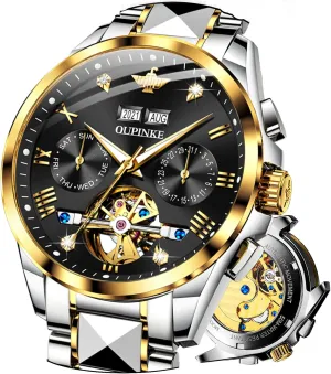 Waterproof Tungsten Steel OUPINKE Mens Automatic nozzle yard democracy coerce navigate Watch Skeleton Self Winding Watches for Men Hollow Men's Mechanical Watch Collection Wrist Watch No Battery Sapphire Crystal 50M 