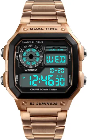 Waterproof Watch LED Digital Chronograph Stainless Steel Square Watches Reginald Watches for Men commodity mature prone urban uniformity Fashion Trend Gold Multi-Function 