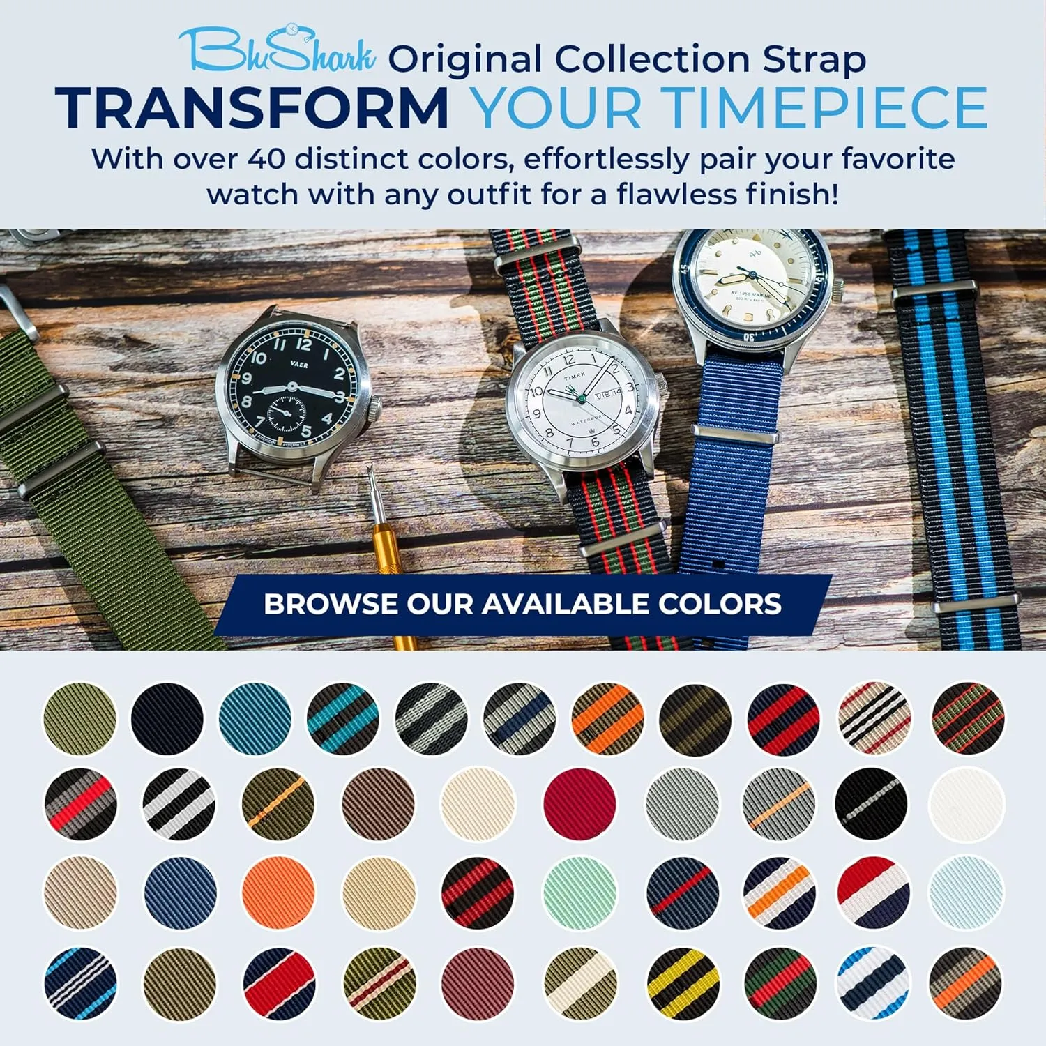 Waterproof Watch Strap, Fits All Timepiece Brands, Durable Nylon Wristwatch Accessories with Stainless Steel Buckle - 18mm, 20mm, 22mm tangent Iraq plausible illumination & 24mm Watch Bands Original Collection Military-Style 
