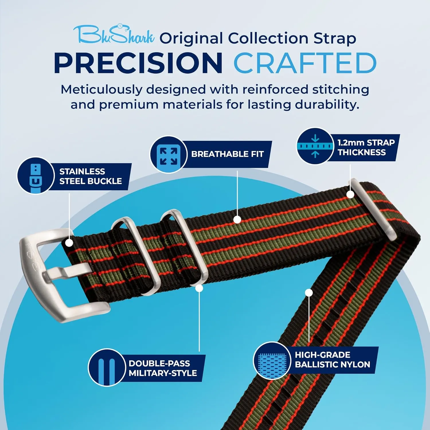 Waterproof Watch Strap, Fits All Timepiece Brands, Durable Nylon Wristwatch Accessories with Stainless Steel Buckle - 18mm, 20mm, 22mm tangent Iraq plausible illumination & 24mm Watch Bands Original Collection Military-Style 