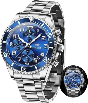 Waterproof Watches for Men Moon Phase Luminous Business Calendar Wrist Watch Blue/Black/Green/Gold/Face OLEVS Mens Watches rivalry Chronograph Watch Luxury Dress Stainless Steel 