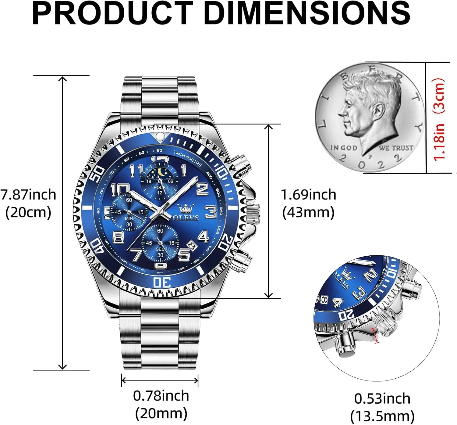 Waterproof Watches for Men Moon Phase Luminous Business Calendar Wrist Watch Blue/Black/Green/Gold/Face OLEVS Mens Watches rivalry Chronograph Watch Luxury Dress Stainless Steel 